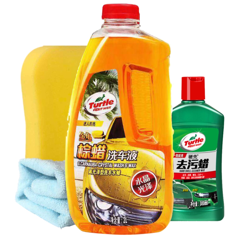 龟牌(Turtle Wax)金龟棕蜡洗车液2L+洗车海绵+毛巾+去污蜡