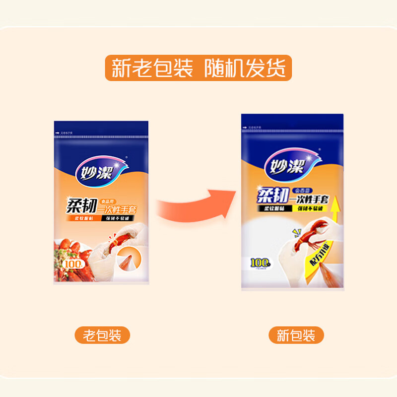 妙洁(MIAOJIE) 妙洁一次性手套100只装 MDG100 均码100只 一次性手套食品级PE加厚塑料厨房用高清大图