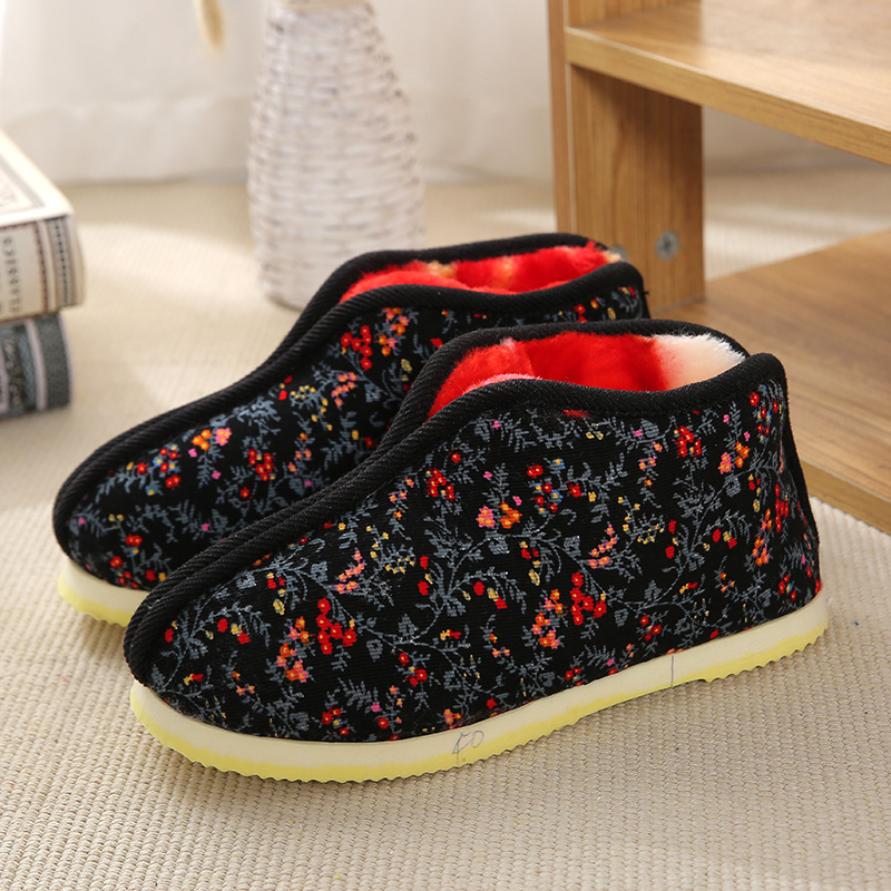 盛世尼曼手工棉鞋男女冬季两片瓦蚌壳橡胶底中老人棉鞋居家月子老布