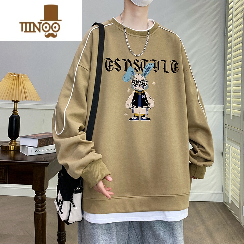 YANXU假卫衣男2023新款美式卡通印花初中学生上衣服潮牌男装高清大图