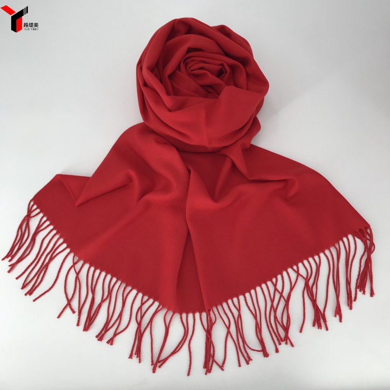 越缇美礼品包装仿羊绒纯色百搭红色大披肩流苏围巾[fyr001]