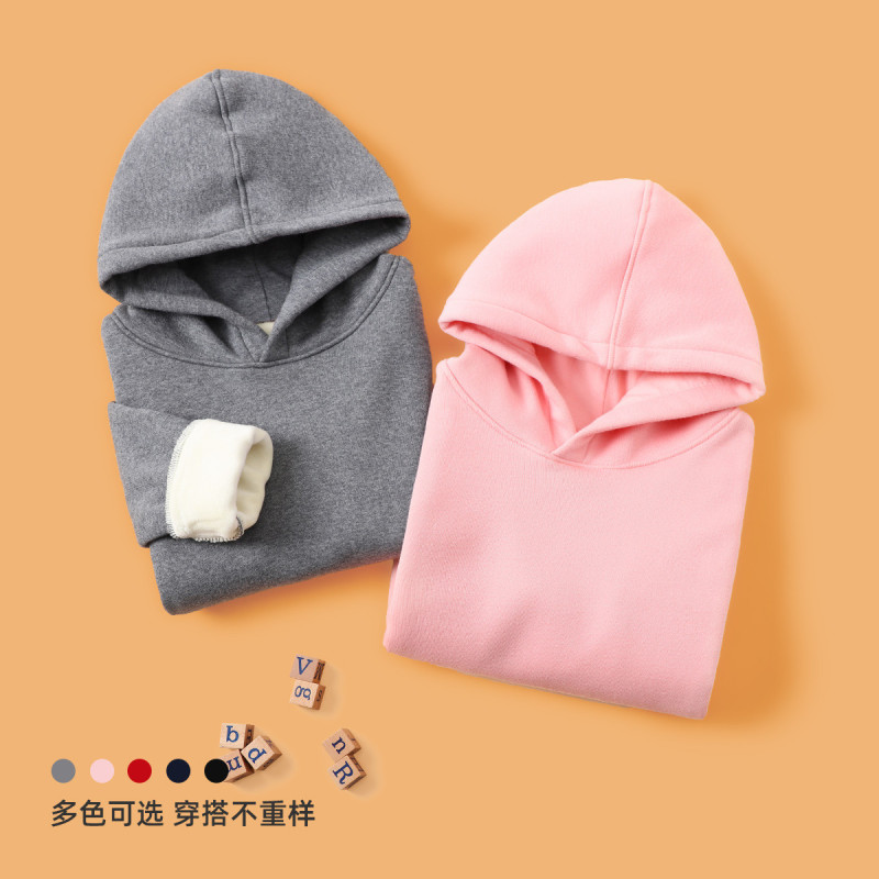 猫人秋冬加绒男童女童时尚撞色儿童运动休闲加绒卫衣