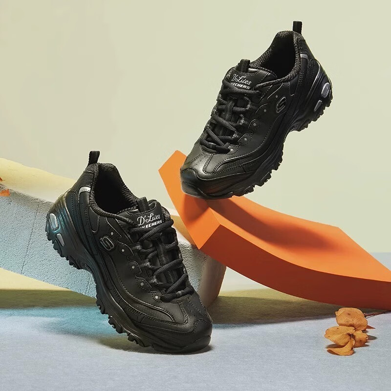 斯凯奇(Skechers)女款经典熊猫鞋低帮舒适运动鞋轻便厚底增高老爹鞋 11931-BBK 11931/BBK 37