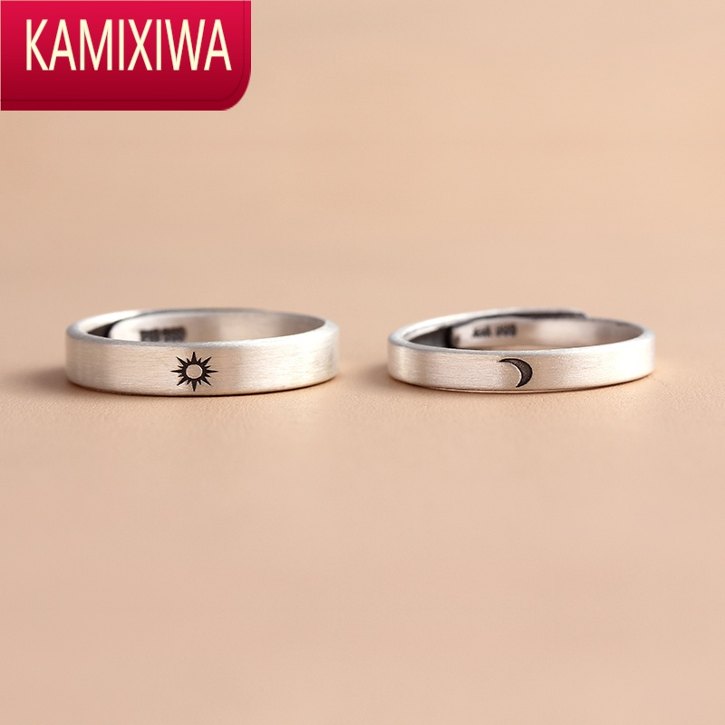 kamixiwa情侣戒指小众设计日月朝暮复古99银手工男女开口一对戒