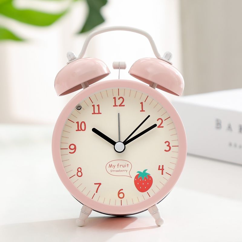 粉色 3寸草莓带灯 静音闹钟少女心日系创意学生用床头可爱小闹钟粉色