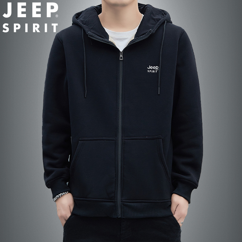 JEEP SPIRIT吉普男士夹克加绒加厚抓绒夹克连帽开衫外套摇粒绒秋冬保暖上衣