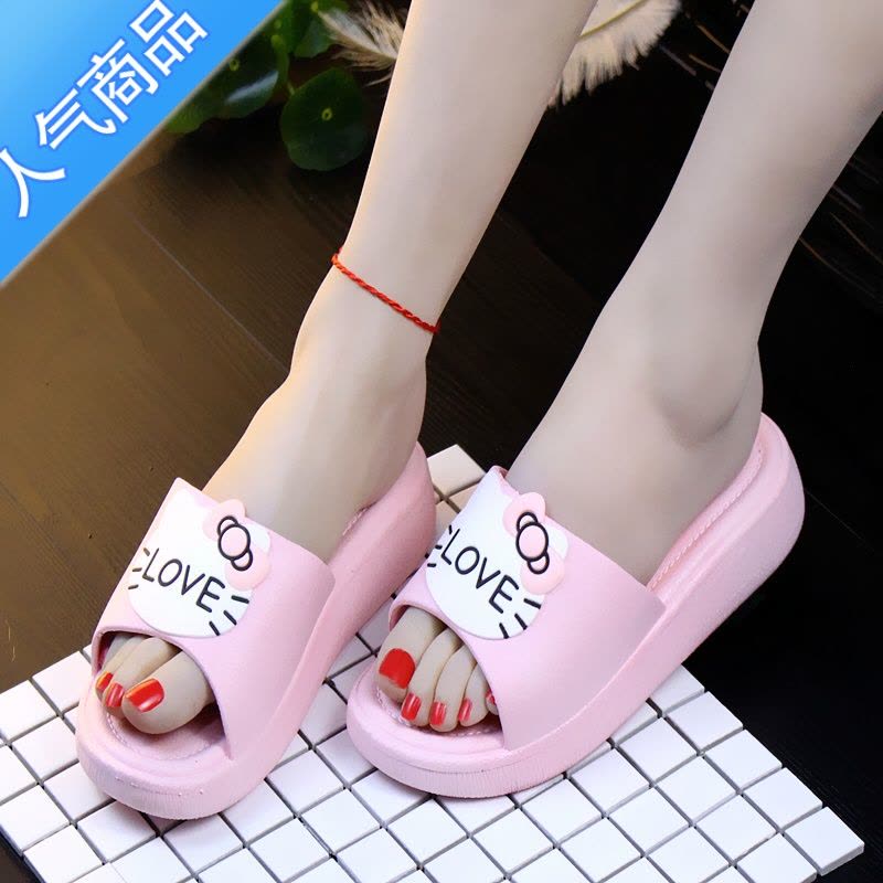 SUNTEK新款凉拖鞋女夏厚底时尚外穿可爱高跟松糕坡跟防滑室内居家一字拖图片