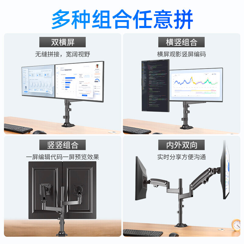 Emmy Mount/艾美 显示器支架双屏支架臂 电脑显示器支架 拼接屏幕伸缩支架 显示器旋转底座 2-12kg高清大图
