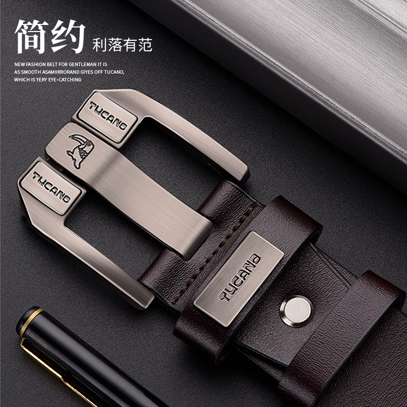 啄木鸟皮带男士真皮针扣腰带2025新款商务休闲正品牛皮裤带男啄扣高清大图