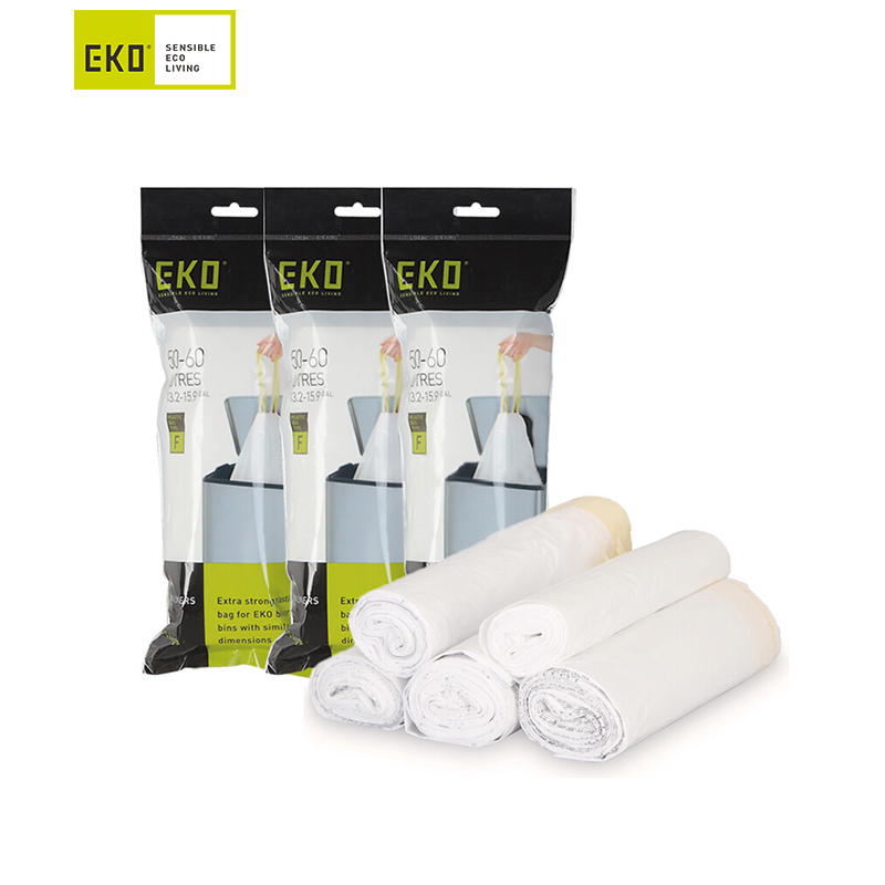 EKO(宜可)垃圾袋 点断式家用大号中号小号加厚抽绳塑料袋 一次性用品 7-9升25个/卷*5卷
