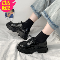 金三志网红厚底松糕小皮鞋女英伦风2020冬季新款加绒百搭圆头系带漆皮鞋休闲鞋