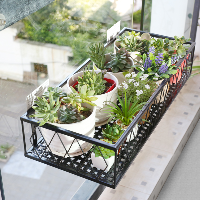 多肉花架铁艺栏杆防盗窗护栏壁挂式ciaa花盆架阳台厨房客厅置物架