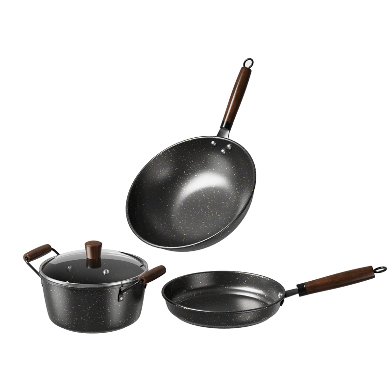 皖亭 WT-GJ-003 麦饭石 三件套 炒锅32cm+汤锅22cm+煎锅26cm (单位:套)深黑色