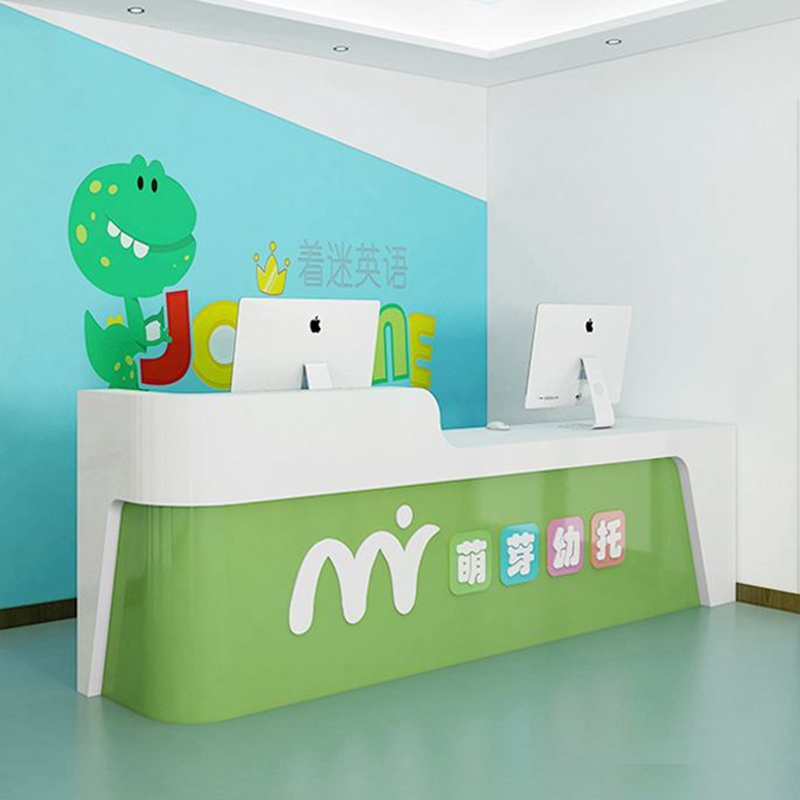 烤漆早教前台艺术中心教育培训机构接待台乐园收银台弧形吧台