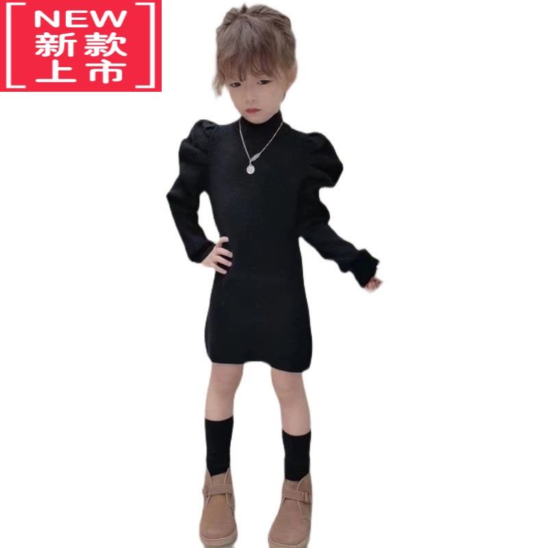 可莉允韩国童装女童针织连衣裙2022秋冬新款儿童洋气中长款高领毛衣裙图片