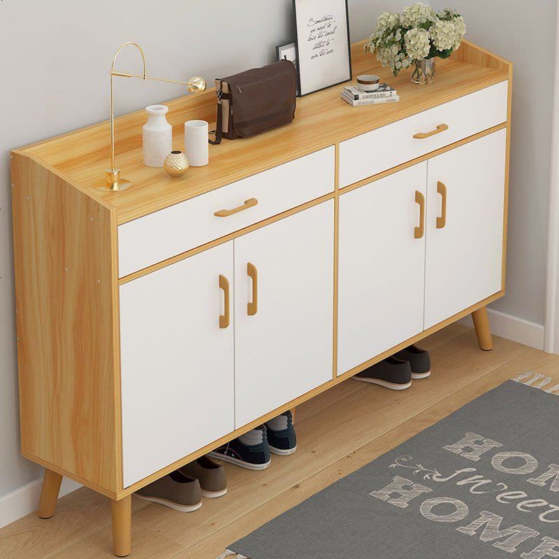 鞋柜简约现代厅柜简易经济型省空间口鞋柜组装储物柜鞋架家用 C款90CM暖白色+实木脚图片