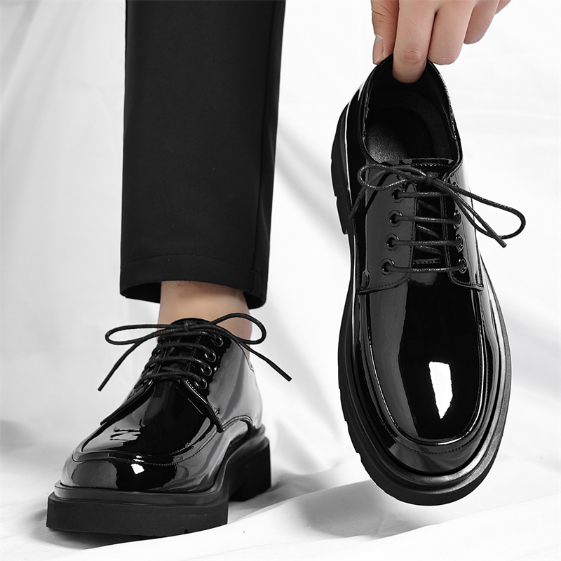 迪罗尼卡大码男鞋秋季透气商务休闲西装高级感增高黑色真皮新郎46码结婚鞋高清大图