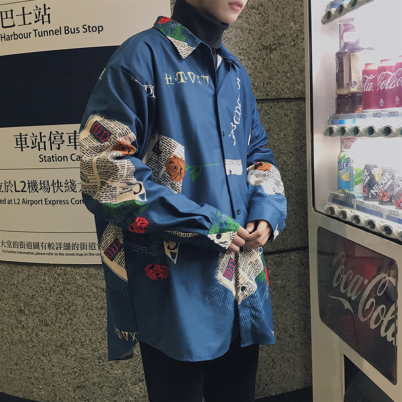 2018新款韩国日韩风潮牌长袖衬衫男春夏原宿bf宽松个性帅气衬衣
