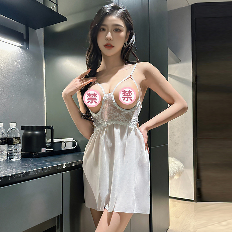 九里晴川内衣吊带镂空连衣裙性感透视蕾丝网纱ins成人女用品 TZ058 均码_640高清大图