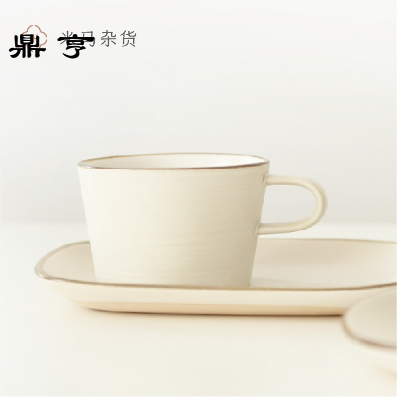 鼎亨米马杂货 带托盘的粗陶奶茶咖啡杯 带搅拌勺