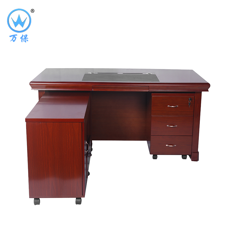 <万保>油漆办公桌 办公家具 电脑桌 现代中式油漆办公桌 实木铁皮老板桌 油漆班台 带副柜大班台 经理桌