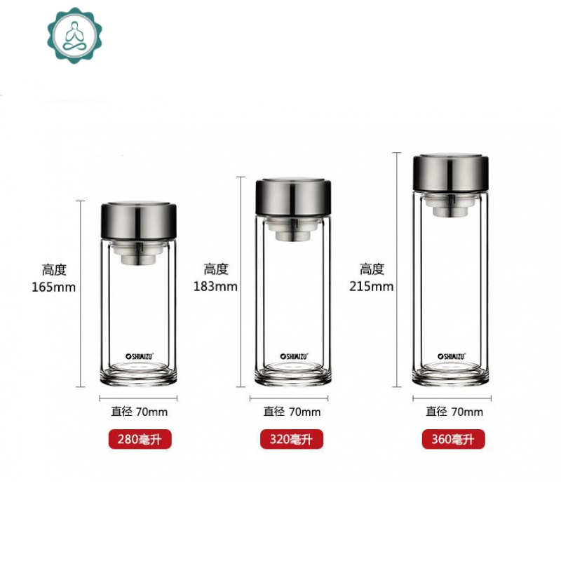 清水双层玻璃杯 男士耐热透明泡茶水杯 女士简约便携水杯 8171 封后 360ml钢本色