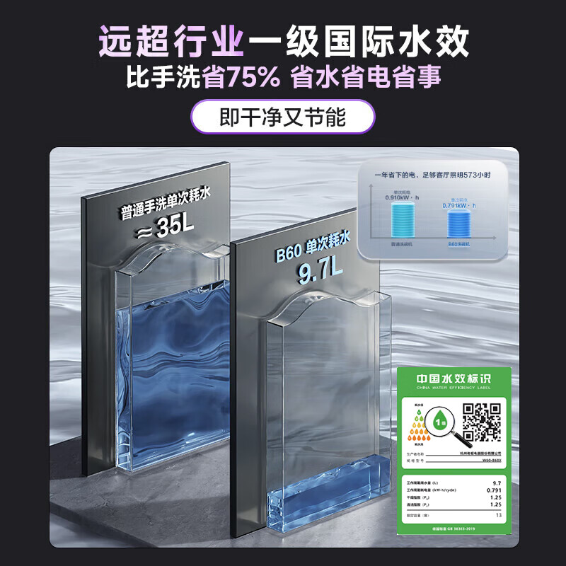 老板(Robam)[灶下独立紫外消毒]B60D 106L大容量洗碗机嵌入式家用全自动热风烘干一级水效0菌认证高清大图