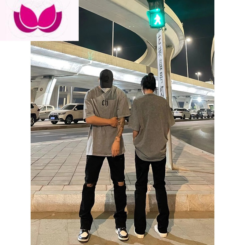 七斓美式高街水洗做旧黑色膝盖破洞弹力牛仔裤男修身小脚潮流情侣长裤
