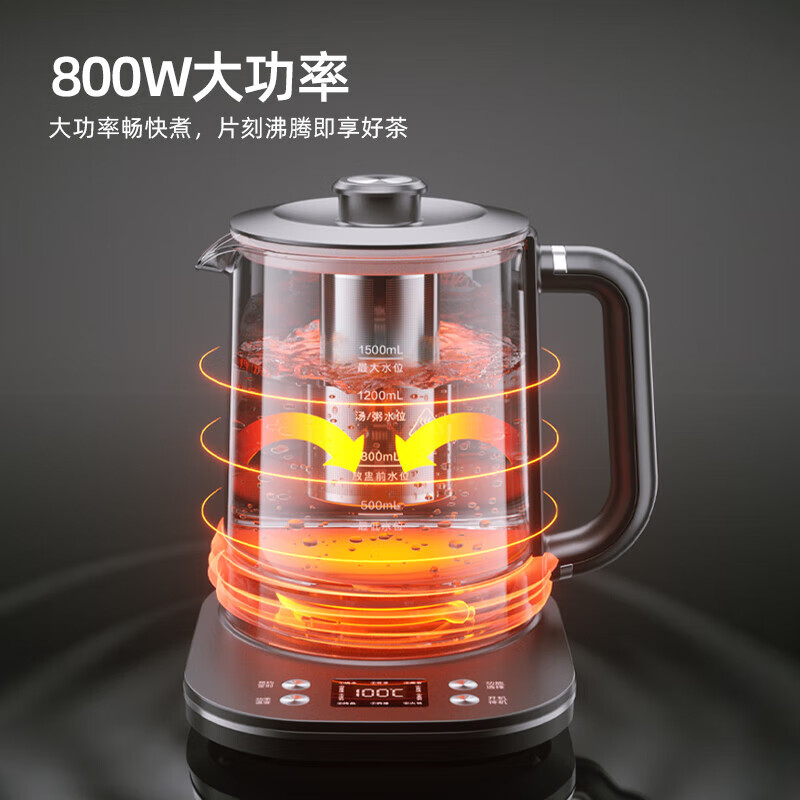 迈卡罗 MC-YS1536 迷你养生壶 1.5L容量养生杯煮茶器高硼硅玻璃恒温烧水壶高清大图