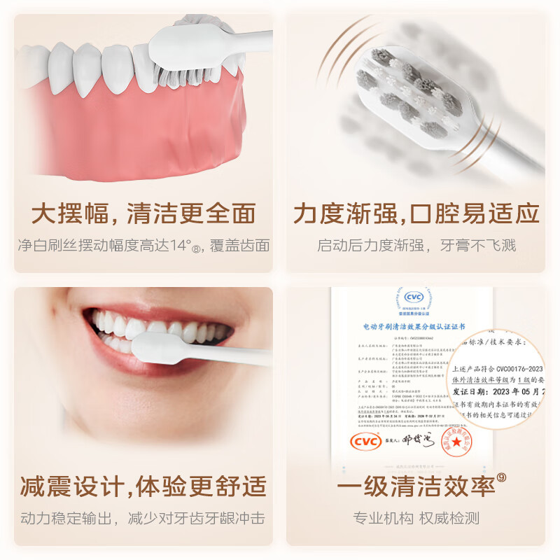 美的(Midea)电动牙刷成人 声波震动 220天长续航 智能换区提醒 软毛刷头*2 情侣款 礼物 S5 薄荷绿