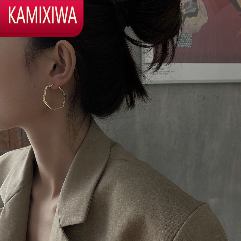 KAMIXIWA简约时尚几何形耳环女2022年新款潮个性耳钉气质简约镂空耳坠耳饰
