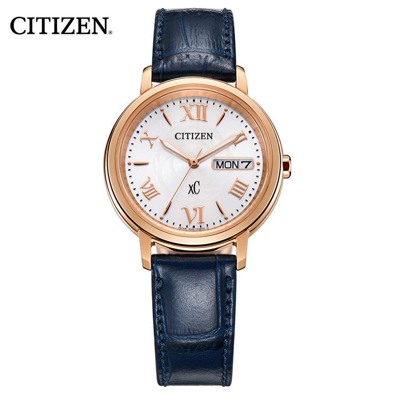 西铁城(CITIZEN)手表女日本光动能蓝色皮表带复古时尚颜值女表EW2422-21AB