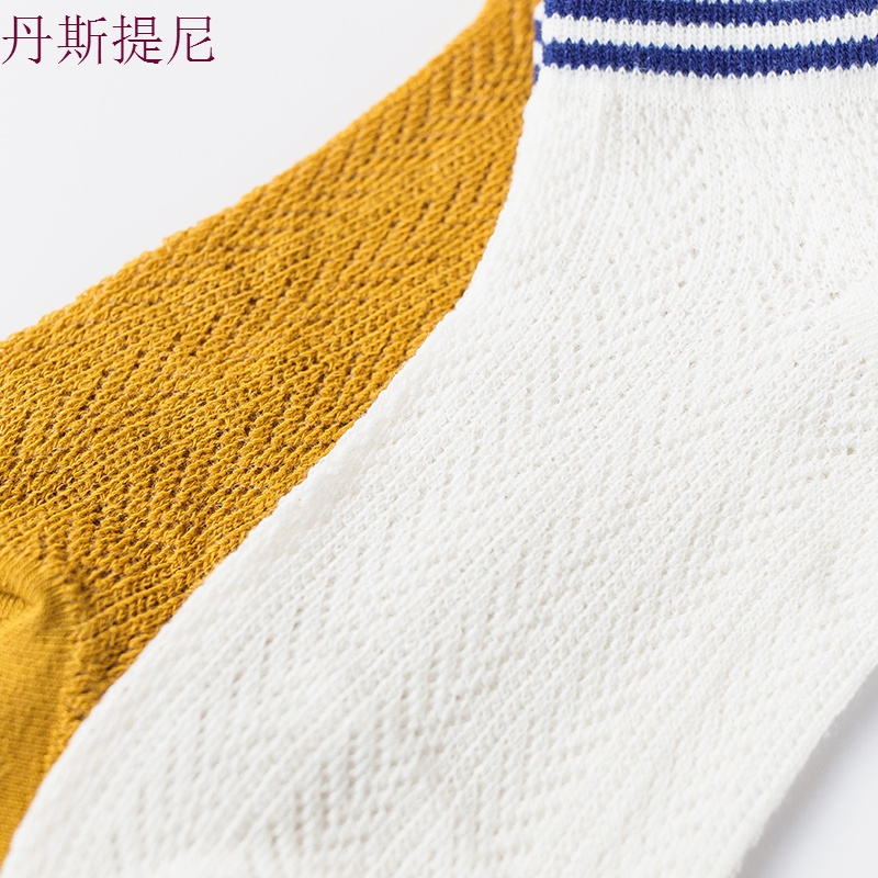 三双装学院风纯棉短袜女日系二杠条纹船袜镂空透气简约袜子女春夏