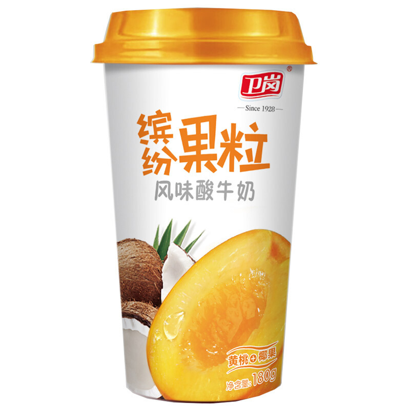卫岗双果粒酸牛奶 (黄桃 椰果)180g低温乳品酸奶很好,很新鲜,已-苏宁