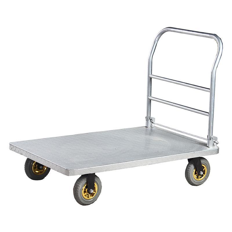 手推车闪电客拉货平板车便携金属钢板家用小拖车工具仓库搬运车四轮银