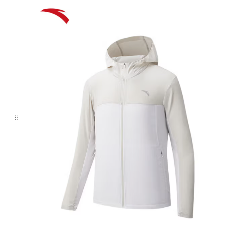 安踏(ANTA)防晒男光盾户外轻壳夏新款4连帽梭织运动上衣服正品152627615 晨雾灰/纯净白 白色 XL