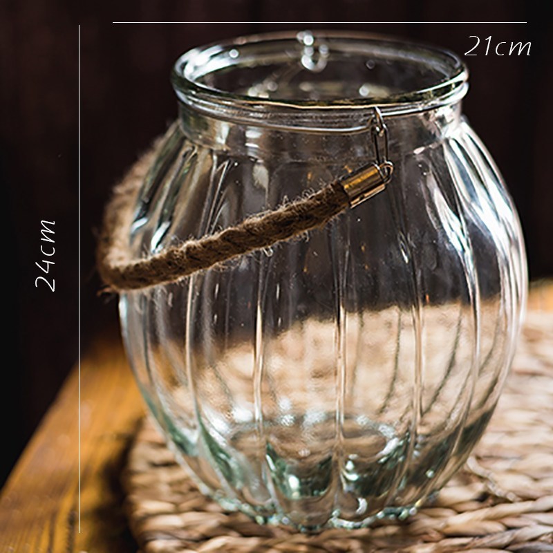 家柏饰(CORATED)美式乡村玻璃风灯烛台庭院花园装饰灯灯笼灯饰手工麻编 D风灯不含蜡烛高清大图