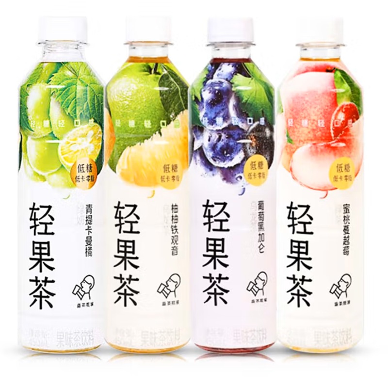 喜茶轻果茶(葡萄黑加仑乌龙茶/柚柚铁观音乌龙茶/蜜桃蔓越莓绿茶/青提卡曼橘绿妍)450ml*15瓶 6箱