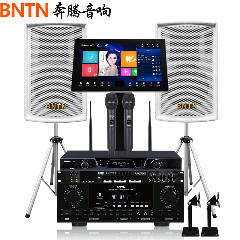 奔腾(BNTN)套装家庭影院KTV音响全套触摸屏一体机2TB点歌机卡拉OK专业会议卡包豪庭音箱8200效果器U段无线话筒