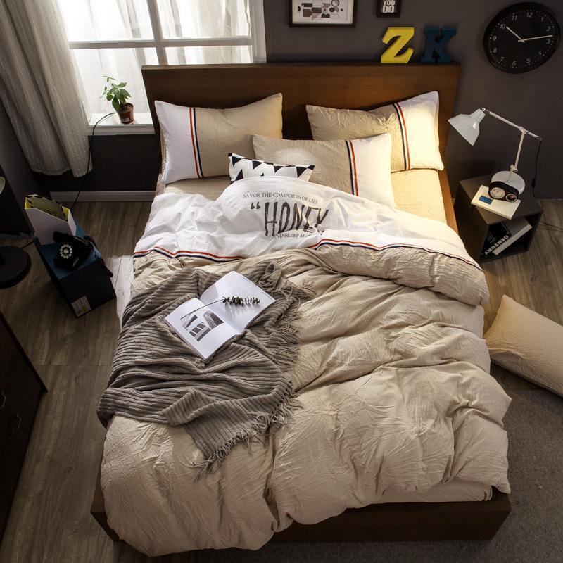 家柏饰(CORATED)简约水洗棉四件套床单被套纯色款学生宿舍亲肤床上用品 水洗棉四件套-琥珀 ★1.5米床【床笠款四件套】【适合200*230cm被芯】