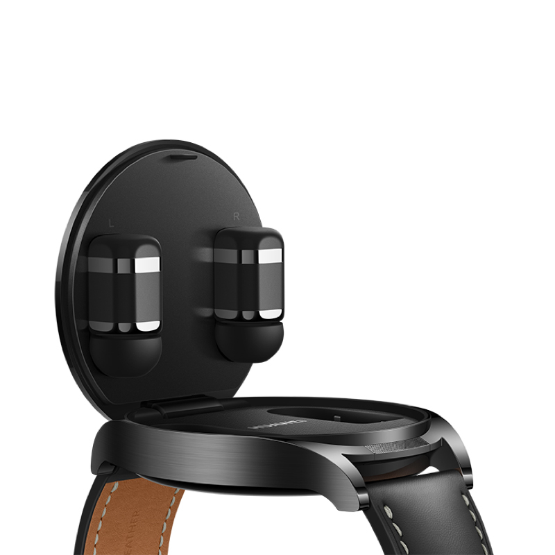 华为/HUAWEI WATCH Buds 耳机手表二合一 智能手表无线耳机 黑色不锈钢表壳 黑色真皮表带 血氧心率睡眠监测 AI降噪通话 专业健康管理 HarmonyOS 3