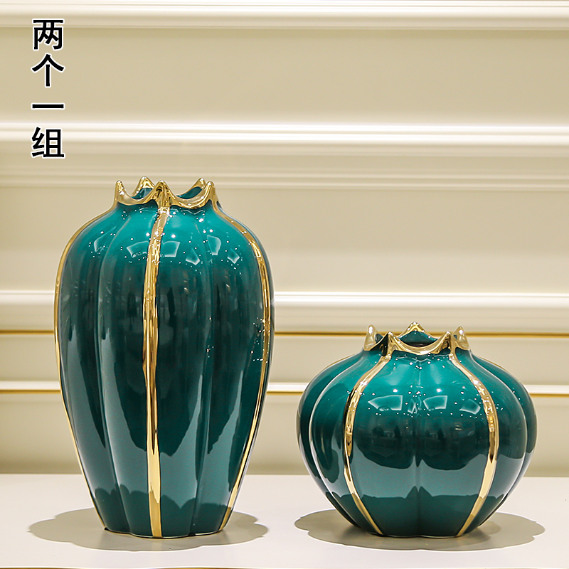 现代轻奢陶瓷花瓶摆件客厅仿真花插花干花餐桌电视柜家居软装饰品 三维工匠 绿海泥裳-两个一组高清大图