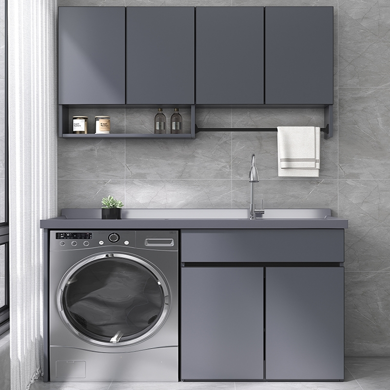 它墅定制太空铝阳台洗衣机柜组合洗衣槽池台带搓板滚筒一体洗衣柜95x