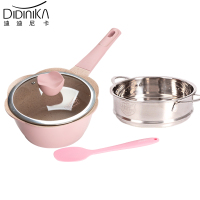 迪迪尼卡(Didinika)宝宝辅食锅婴儿奶锅16cm小锅平底汤锅麦饭石不粘锅煮泡面热牛奶锅+蒸屉