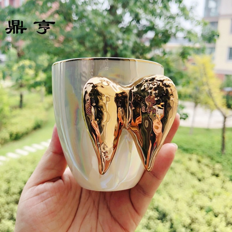 鼎亨出口轻奢描金天使翅膀陶瓷杯珍珠釉创意咖啡杯奶茶杯红茶杯礼