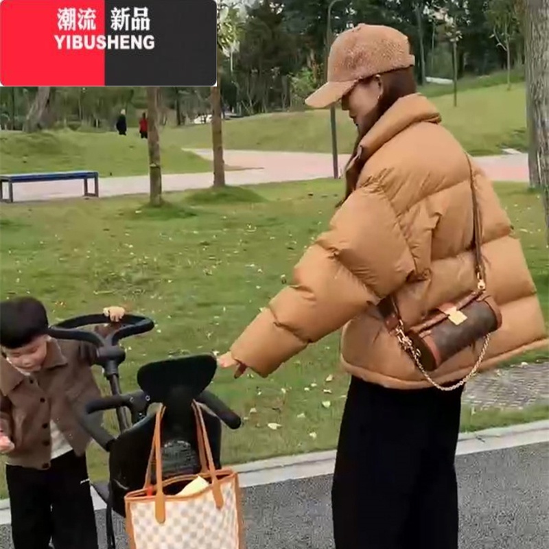 YIBUSHENG2023年新款冬季羽绒棉服女韩版加厚小个子面包服棉衣棉袄宽松外套 卡其色 XL推荐145-168斤