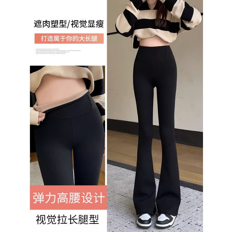 微喇鲨鱼裤女外穿春秋款高腰紧身瑜伽喇叭裤秋冬季加绒芭比打底裤