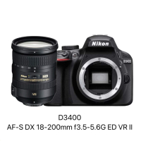 店保五年/尼康D3400套机18-200变焦镜头 D3400+18-200VR一镜走天下镜头 入门级专业单反相机全新港版