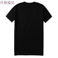 夏季男装上衣简约纯色圆领修身短袖T恤网格拼接青年棉体恤黑色