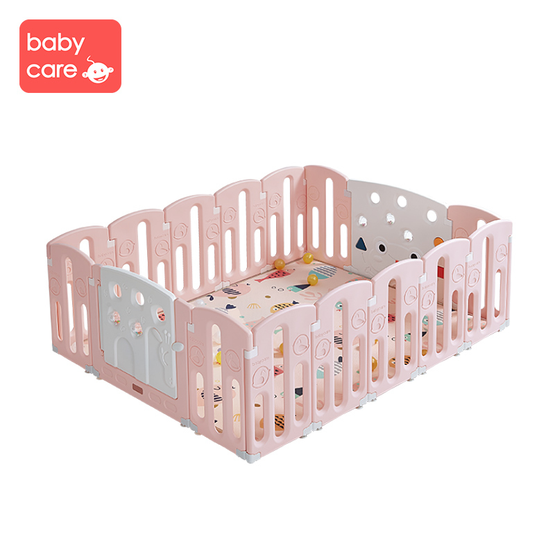 babycare儿童游戏围栏室内婴儿防护栏爬行垫安全学步14+2维尔粉围栏+爬行垫[套装]